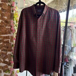 Men’s Lands End Red & Green Plaid Button Down Size XL Tall